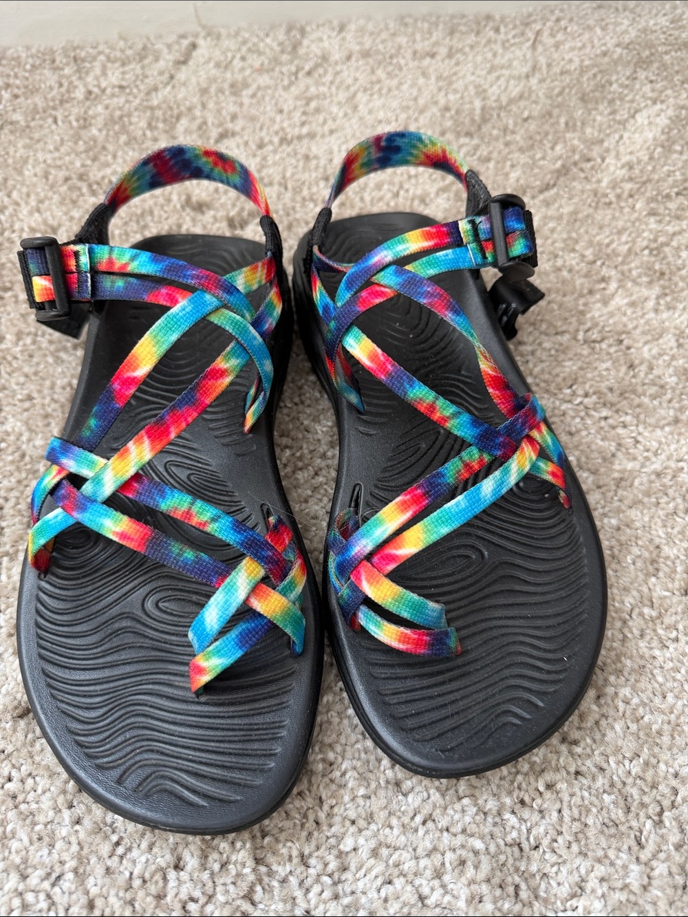 Chaco Women's Rainbow Tie-Dye Strap Sandals - Black Footbed